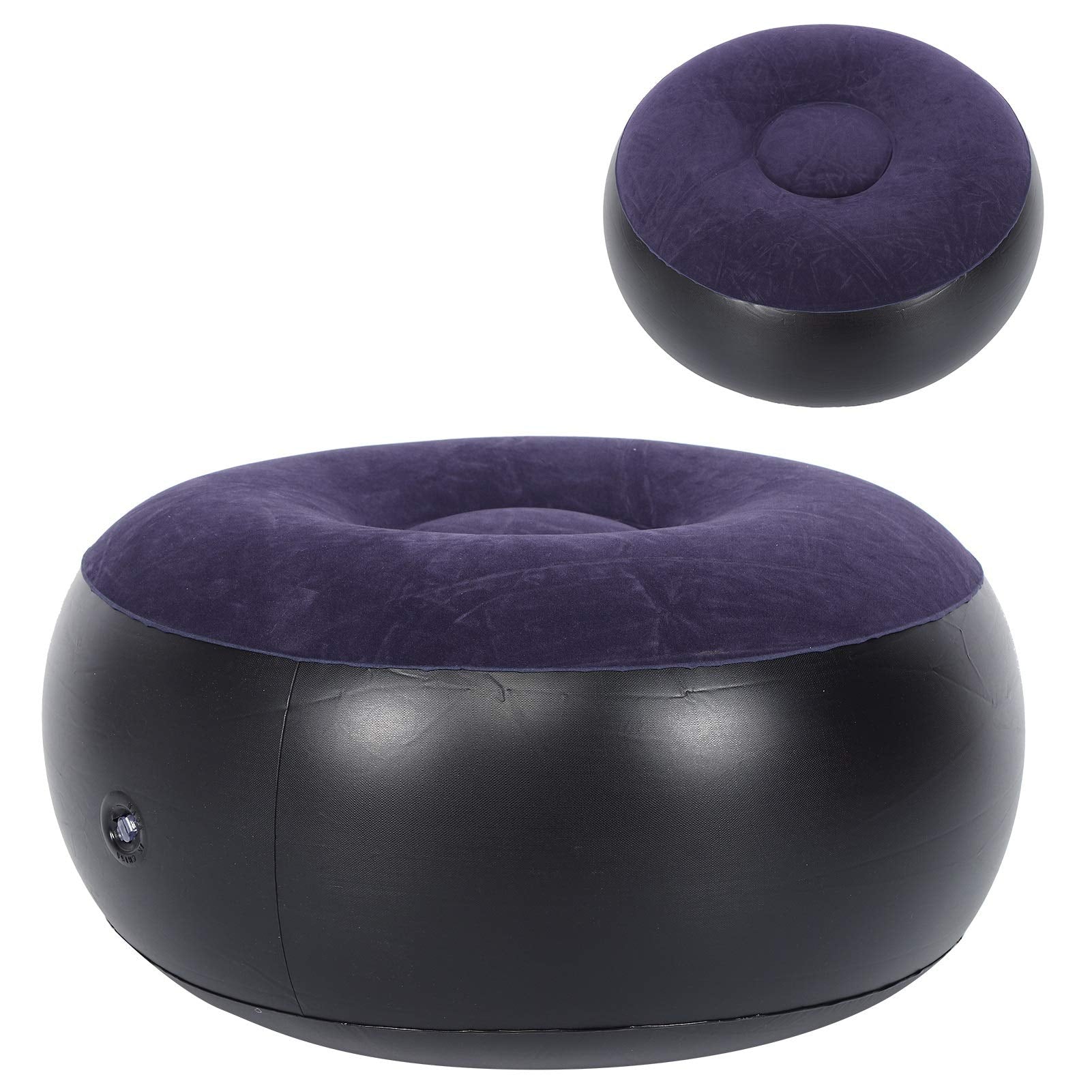 Anggrek inflatable ottoman folds compactly for bag storage.