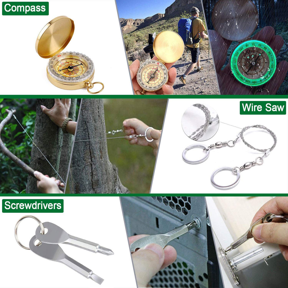 Angieast survival kit water bottle clip secures bottles on backpacks.