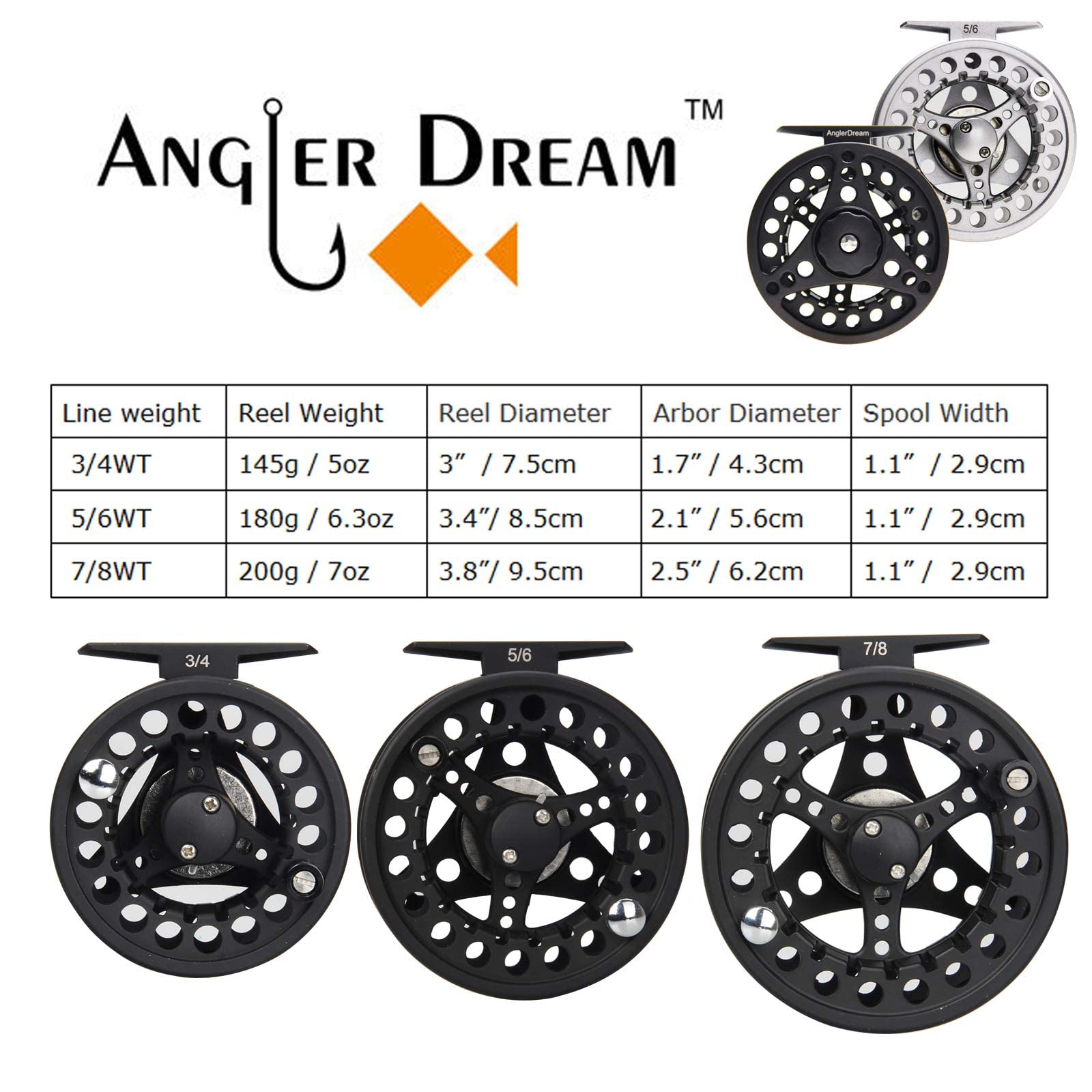 Large arbor fly reel for 3/4 5/6 7/8 WT with dual bearings