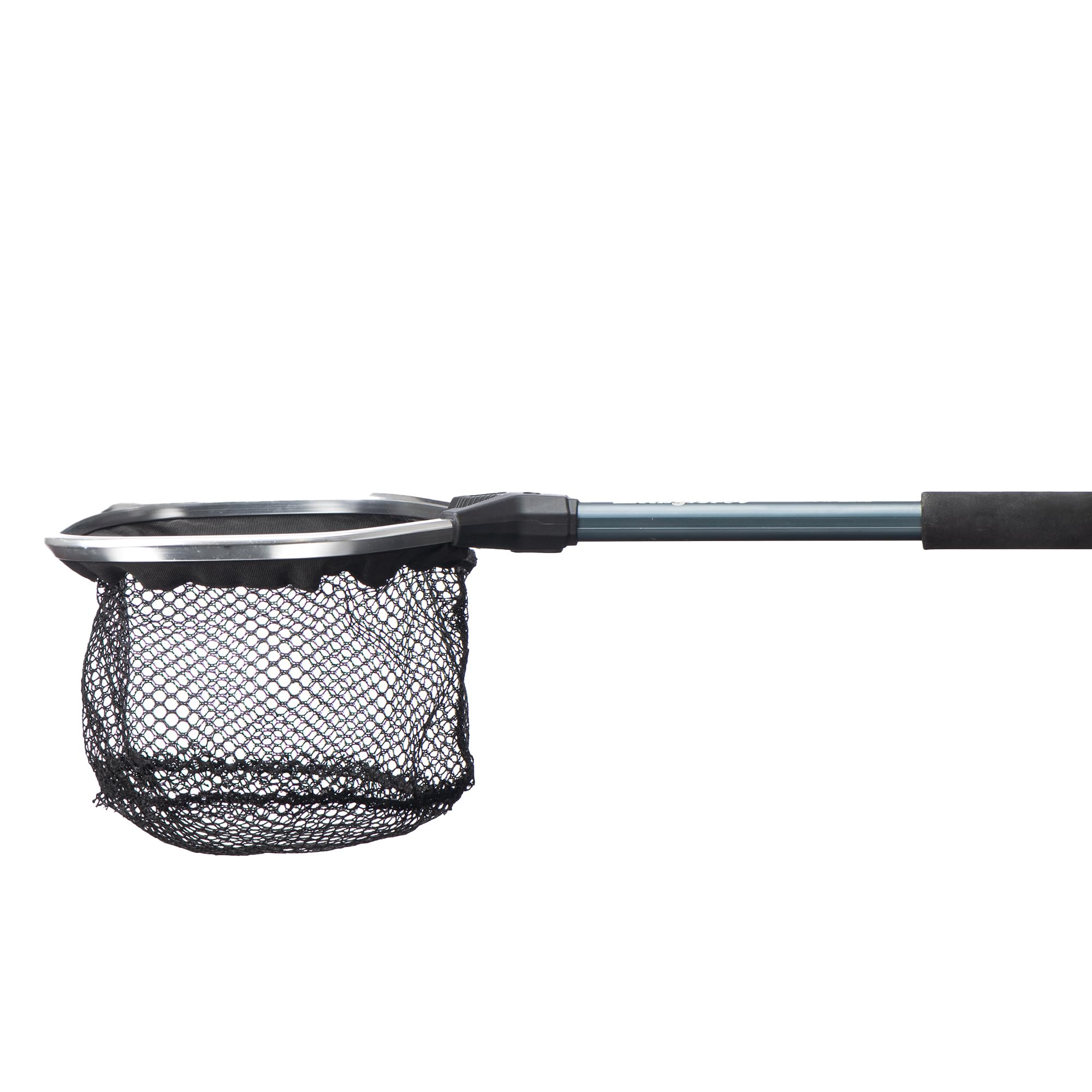 Close-up of aluminum frame and EVA grip on AnglerCo Bait Net