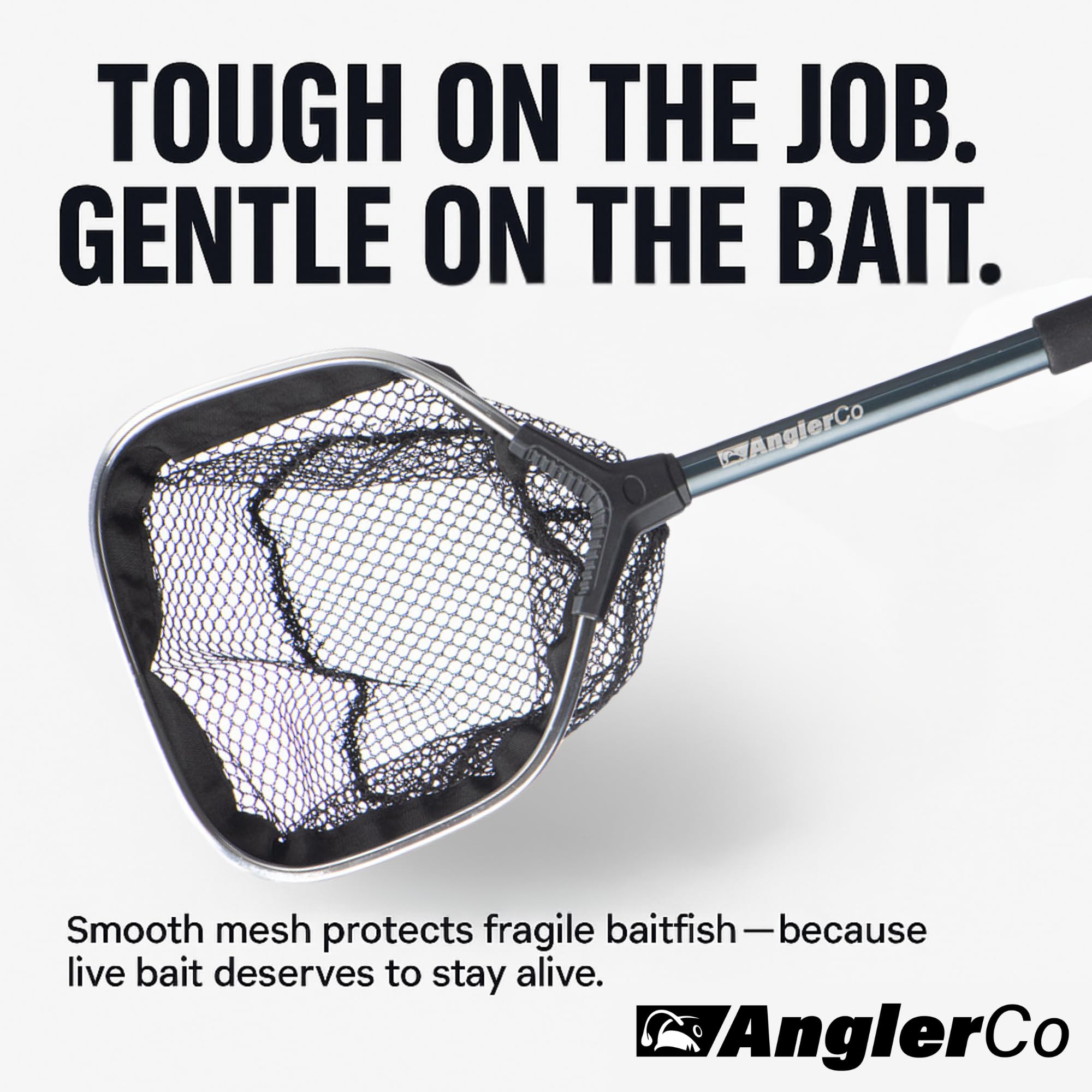 AnglerCo Core Series Bait Net with EVA grip offers non-slip comfort during extended sessions