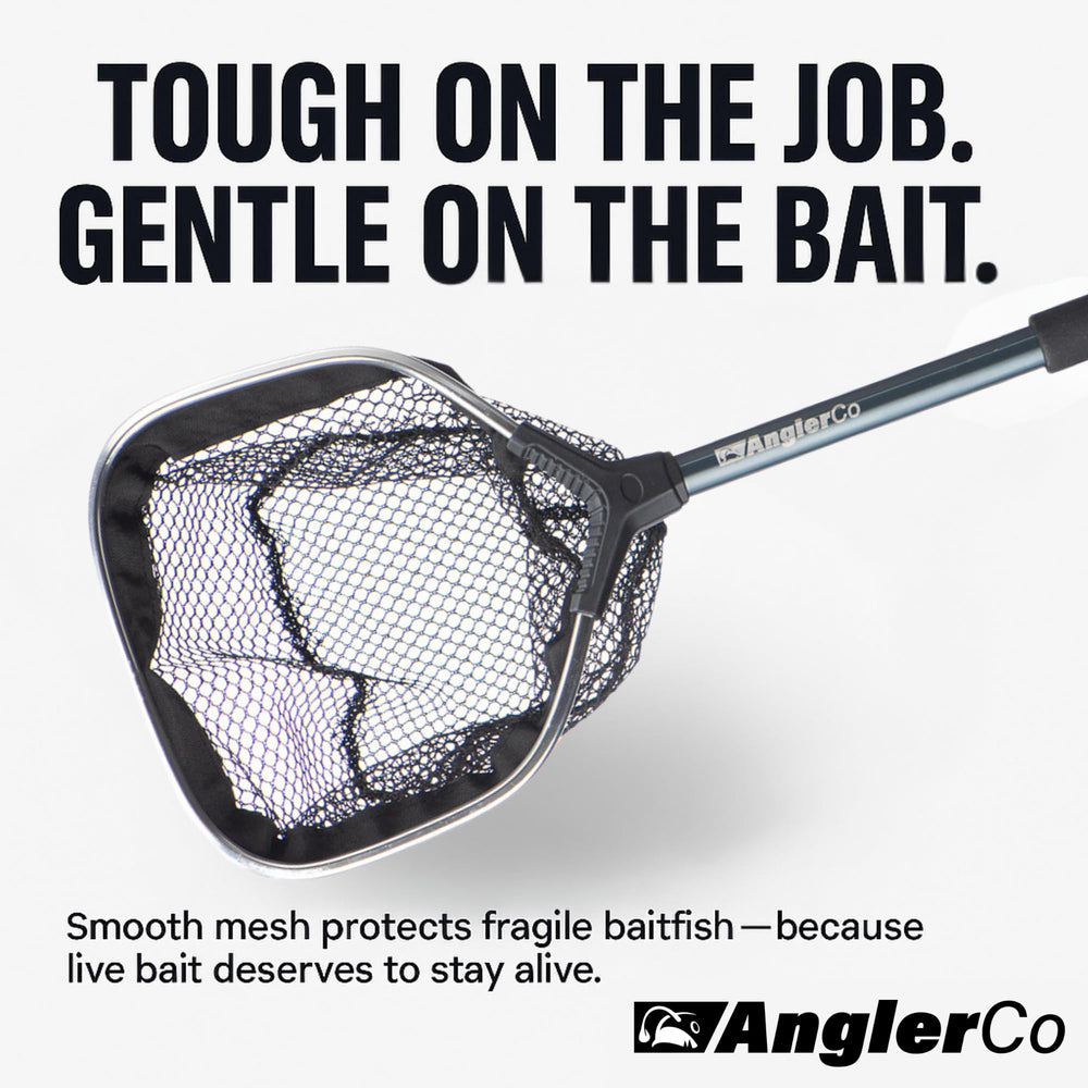 AnglerCo Core Series Bait Net with EVA grip offers non-slip comfort during extended sessions