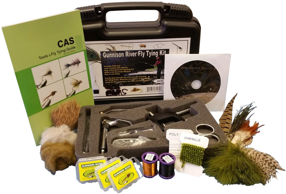 Inside view showing materials and tools for the 6 popular flies in the Anglerhaus kit