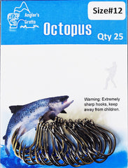 Angler's Grotto octopus hook sharp-point for clean, quick penetrations.
