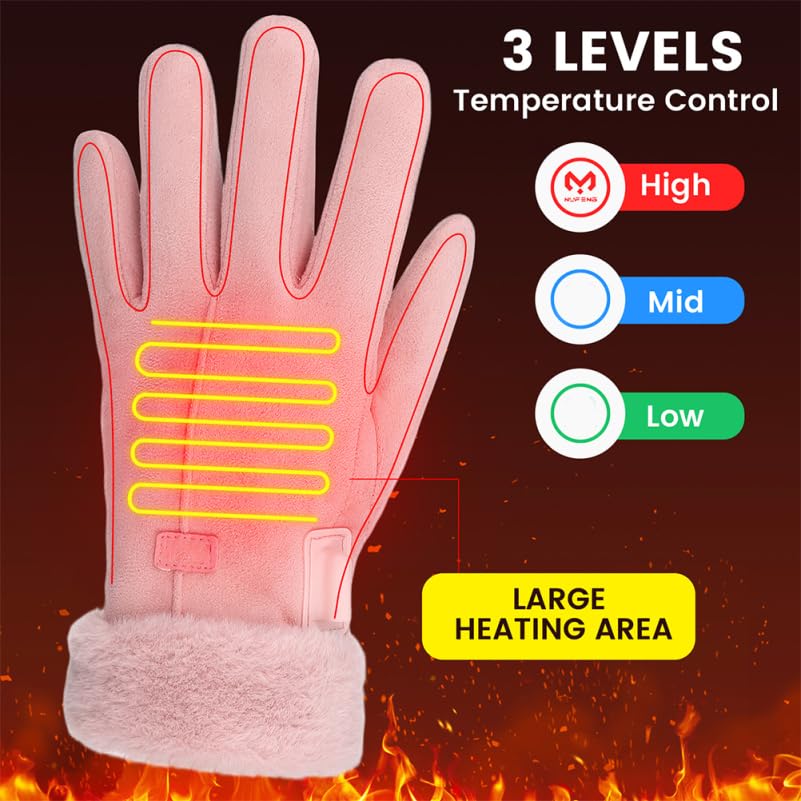 Angoily pink rechargeable gloves offering secure wrists with adjustable straps.