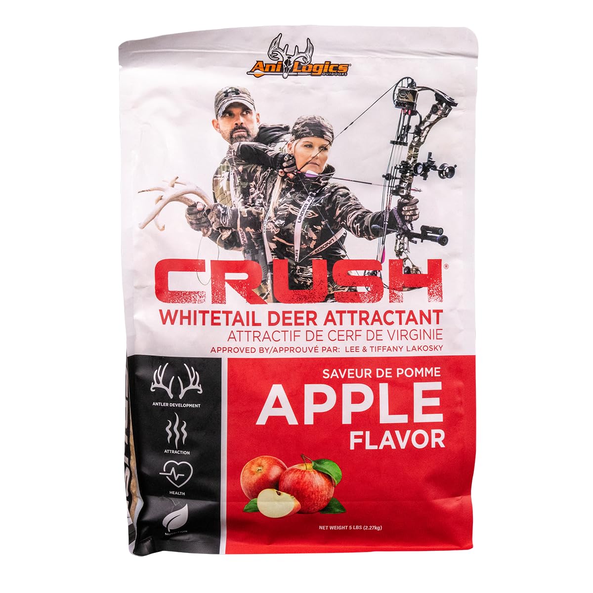 Ani-Logics Outdoors Crush Apple Granular Attractant bag for year-round deer attraction.