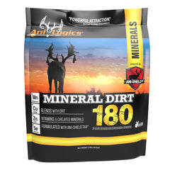 Ani-Logics Outdoors Mineral Dirt 180 bag front for nutrient-rich deer plots