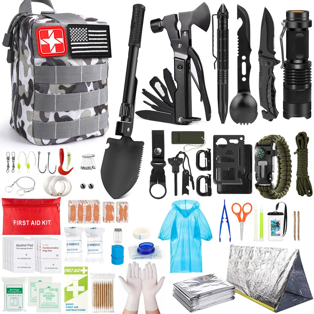 ANJIME survival kit 222pcs gear bag front — compact, quick-access emergency essentials.