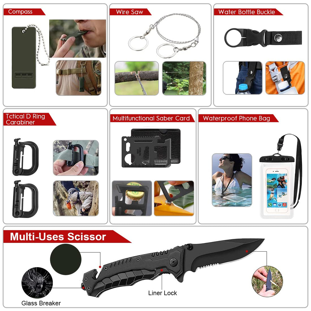 ANJIME Survival Kit multifunctional tools including hatchet for outdoor tasks