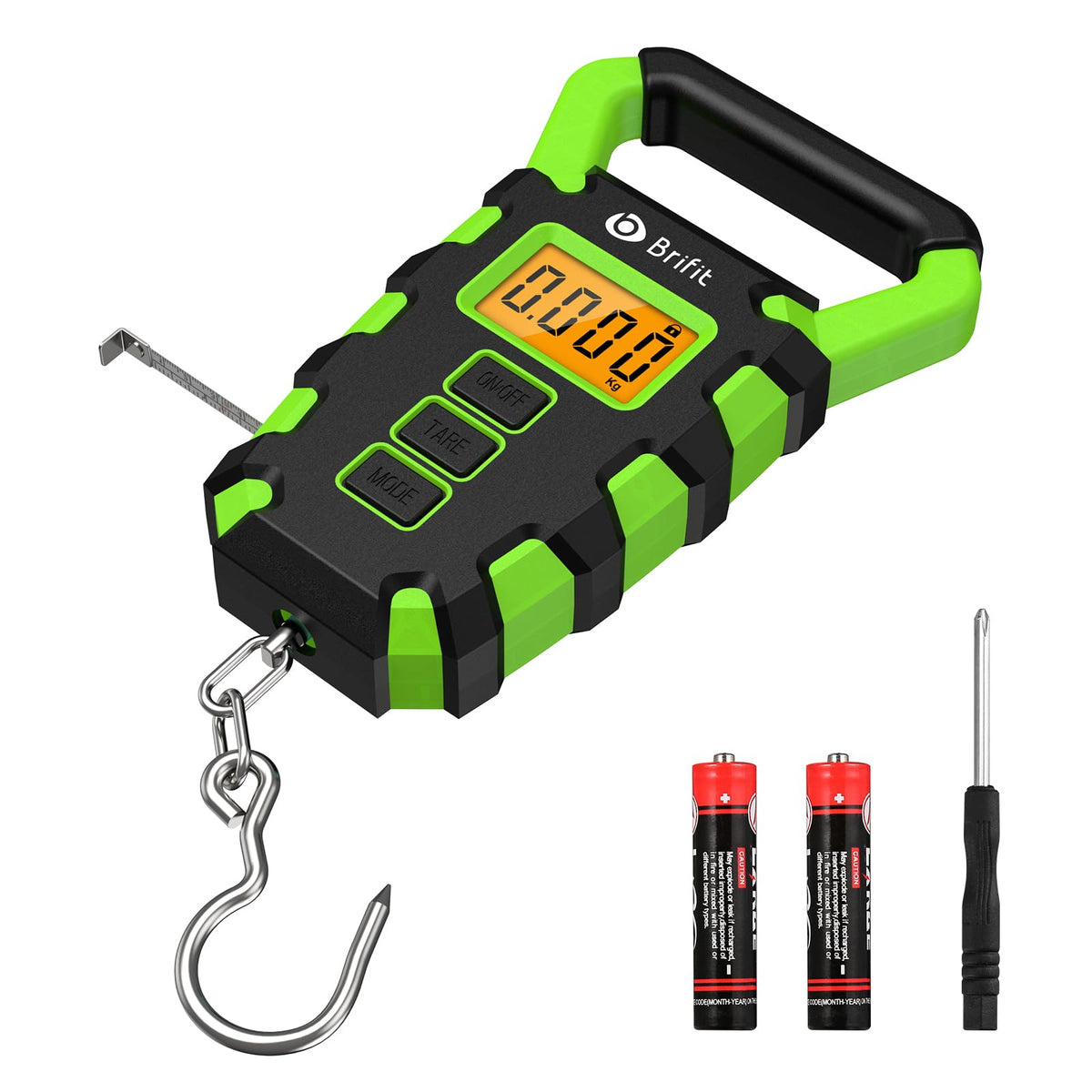 Front view of Ankilo digital fishing scale in green
