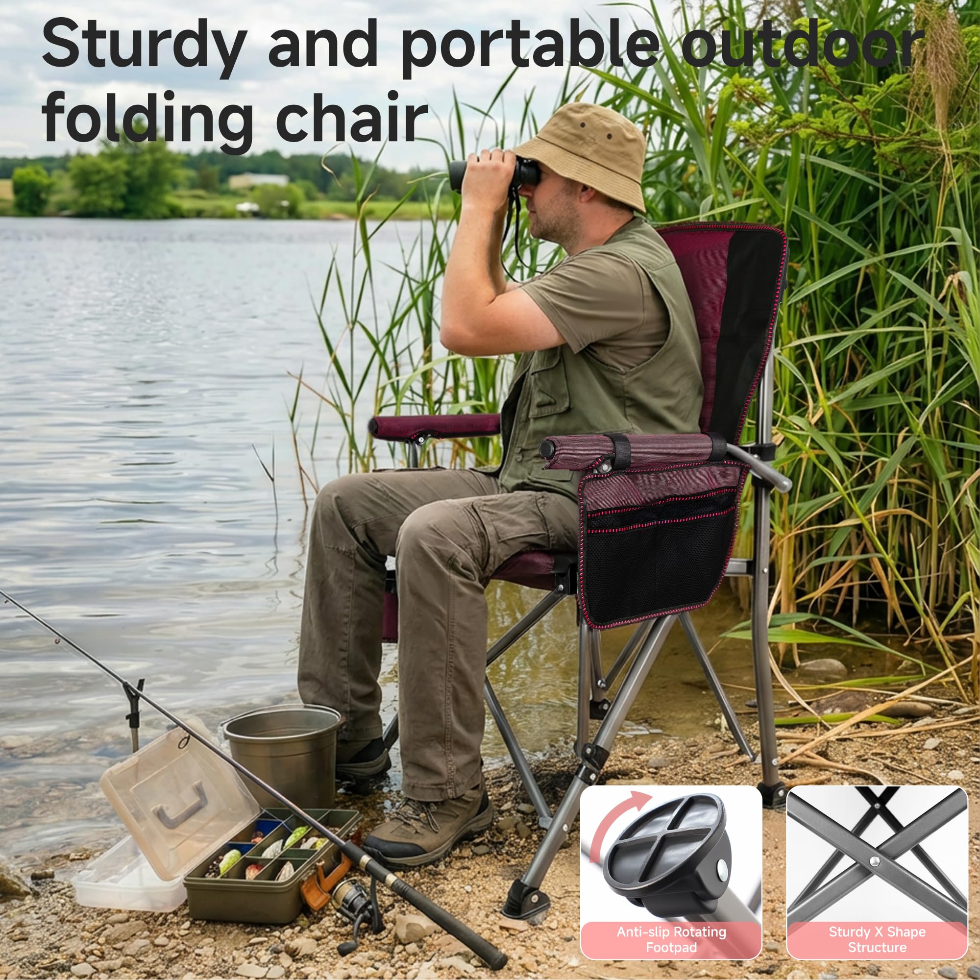 Anmiro folding camping chair 600D fabric offers durable comfort during adventures.