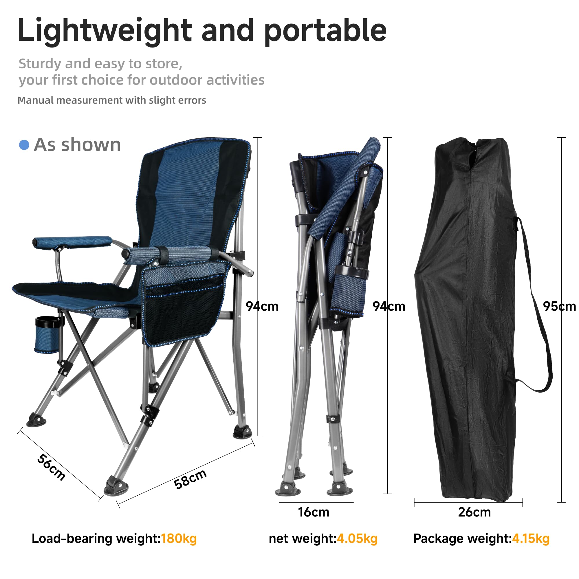 Anmiro folding camping chair folded size enables easy transport and storage.