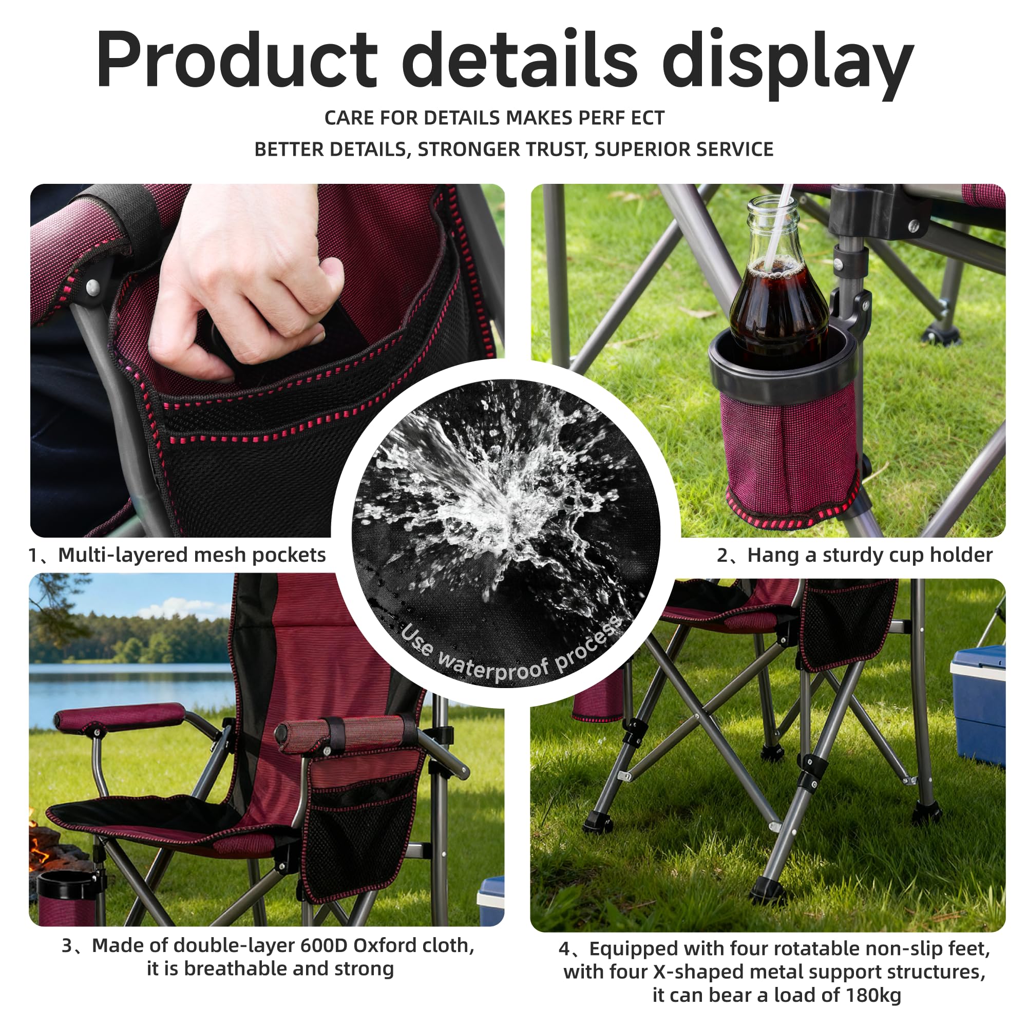 Anmiro folding camping chair sturdy frame highlights long-lasting outdoor reliability.