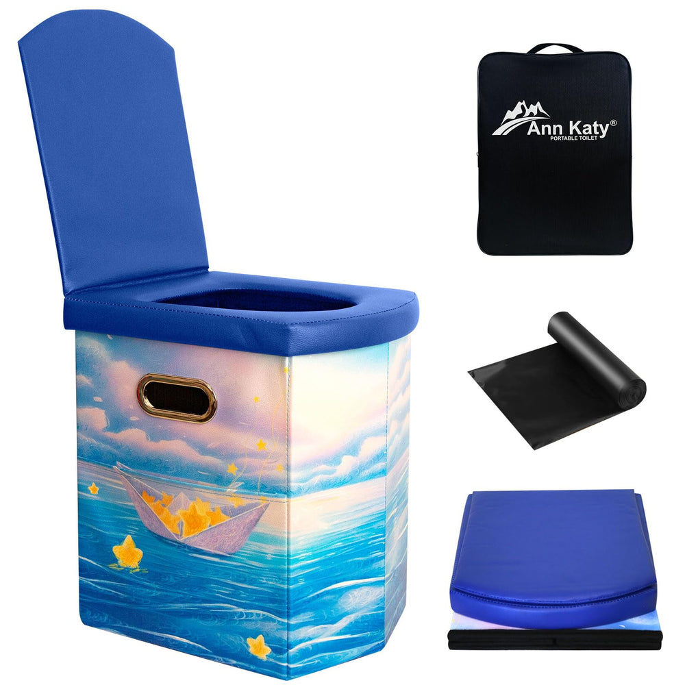 Ann Katy Upgrade XL Portable Toilet front view, comfortable height for adults on outdoor trips.