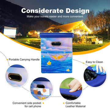 Ann Katy Upgrade XL Portable Toilet with lid open, quick setup outdoors.