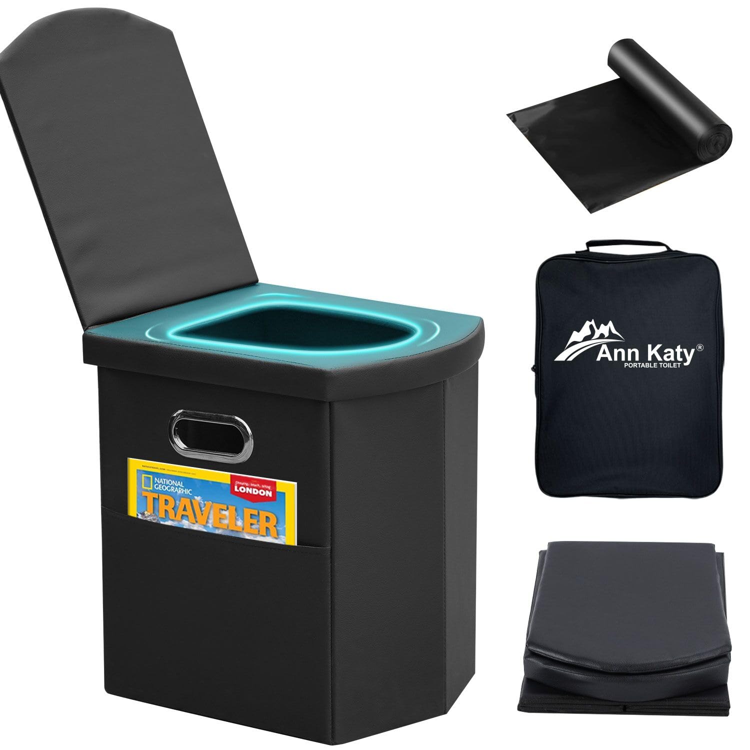 Ann Katy Upgrade XL toilet folded for compact storage during travel.