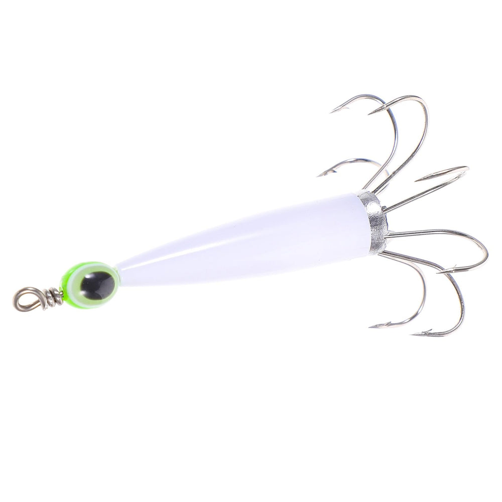 Anneome luminous squid hook front view highlights glow for night fishing success.