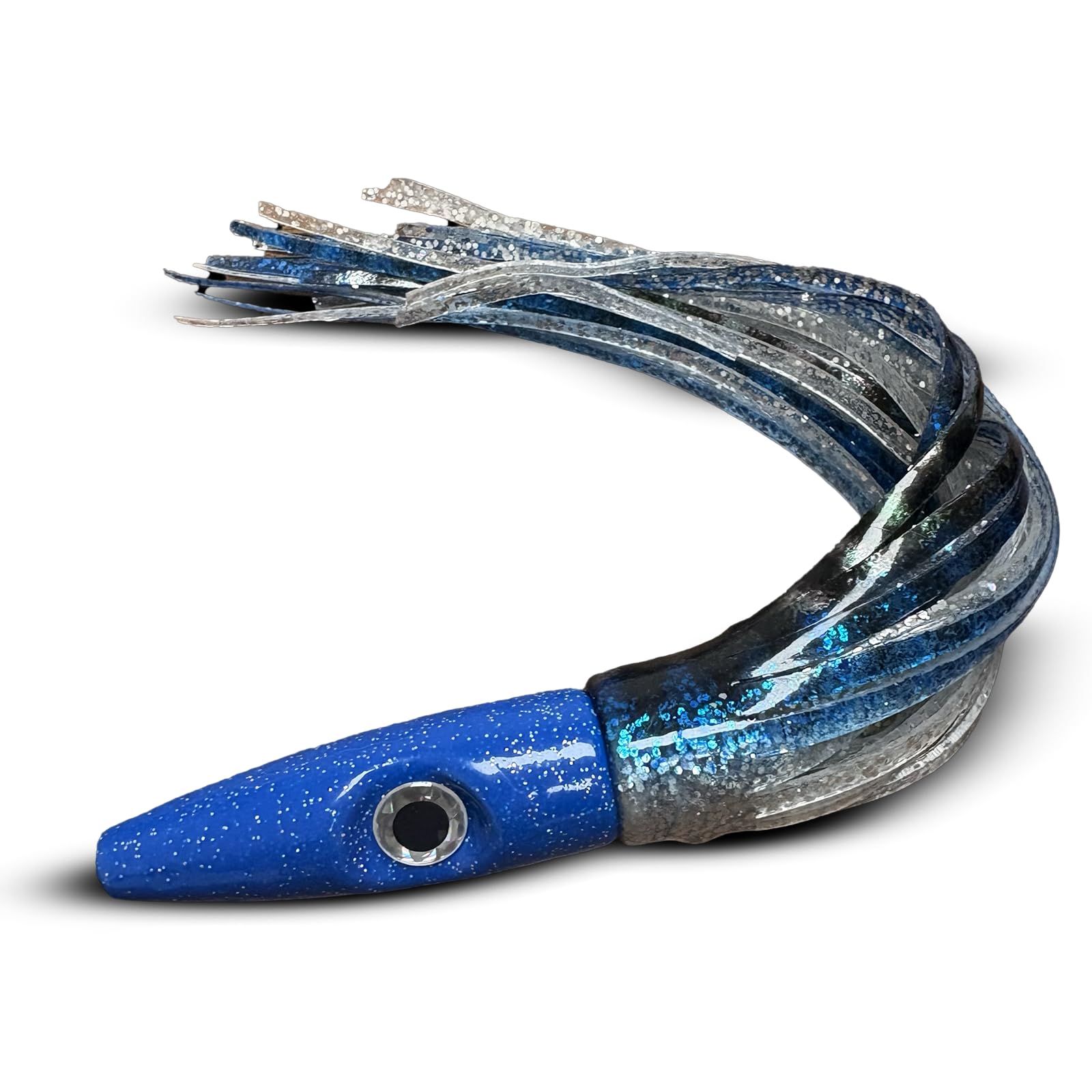 Angled view of Anodized Plomerito Wahoo Lure showing water action