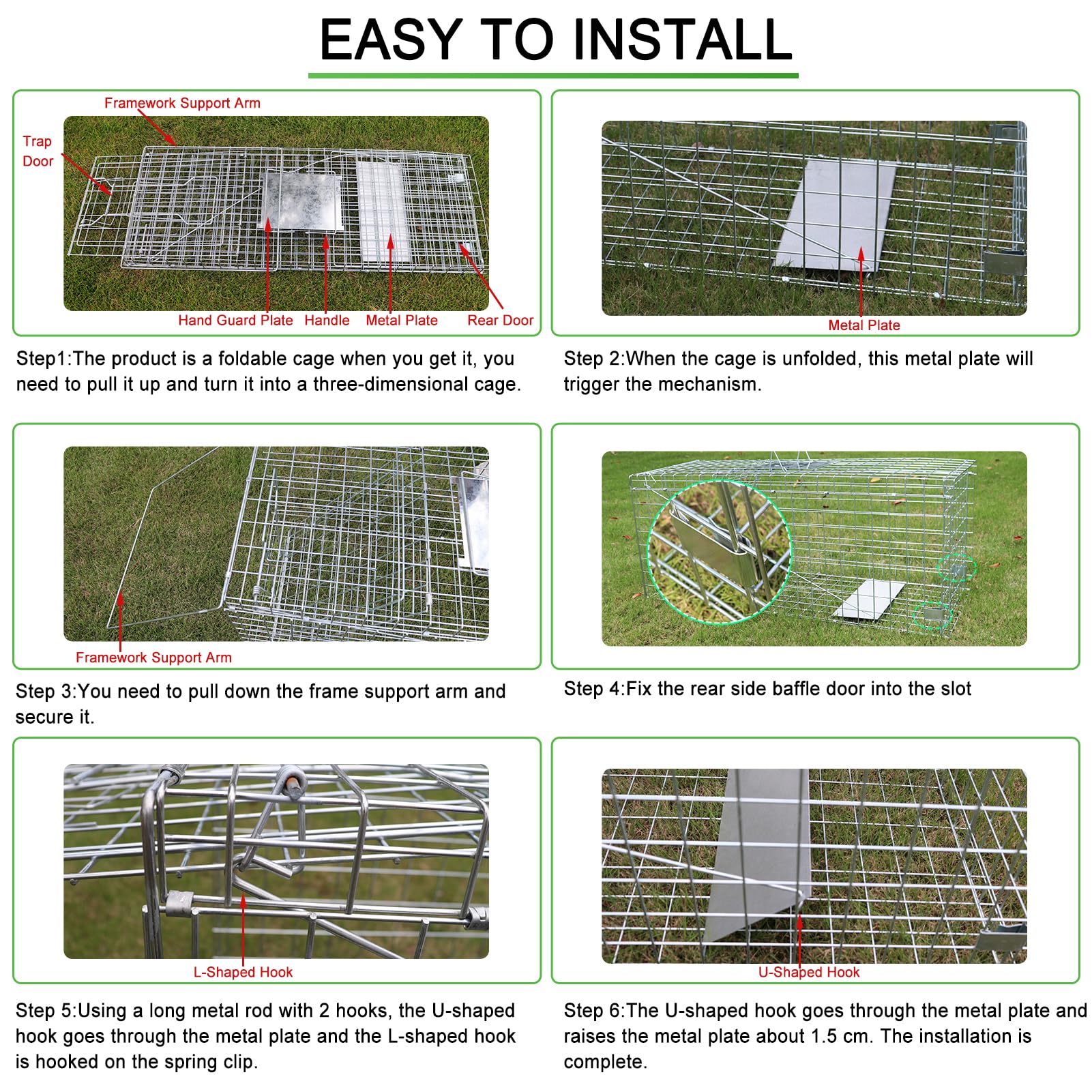 Ansgery galvanized and coated trap resists rust for year-round use.