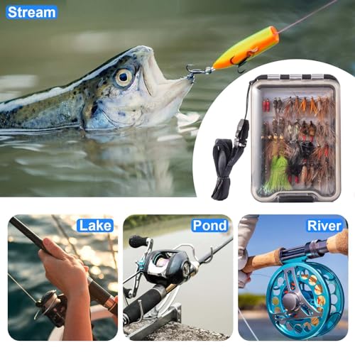 Includes reusable waterproof fly box and 36 flies for beginners and pros