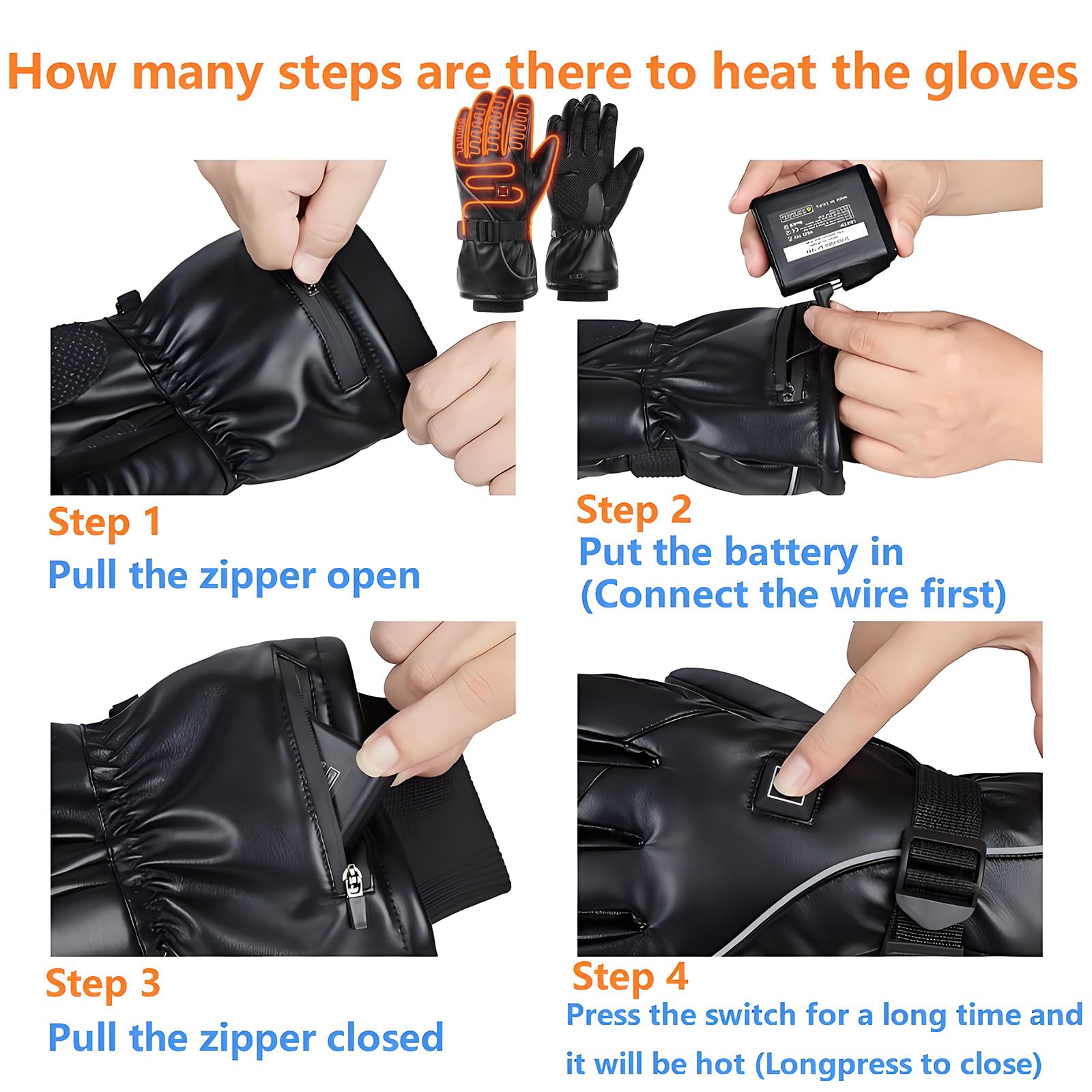 ANSOZLEE heated gloves illustrating two 5000mAh batteries for long warmth