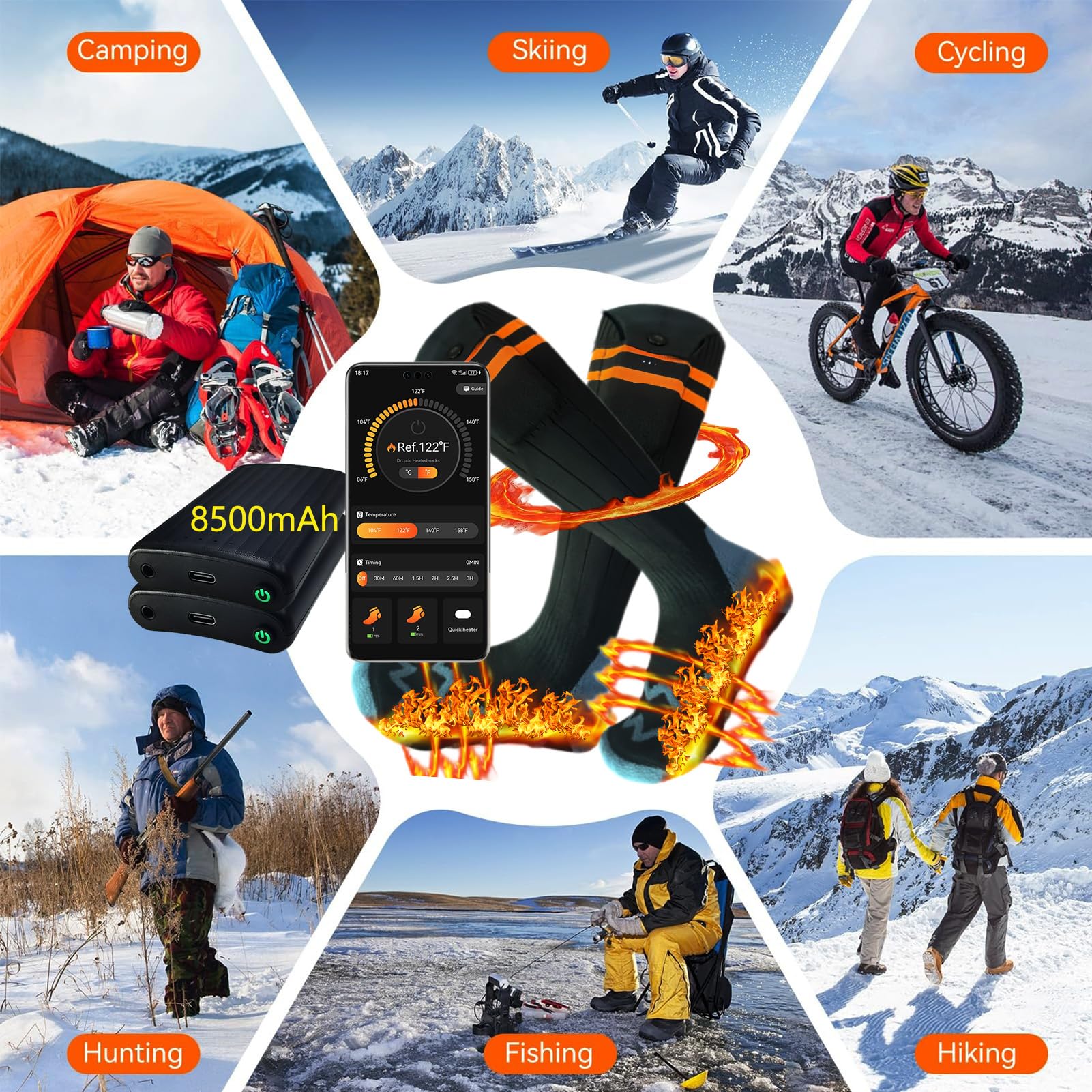 ANSOZLEE heated socks battery pack attached for extended warmth up to 12 hours.