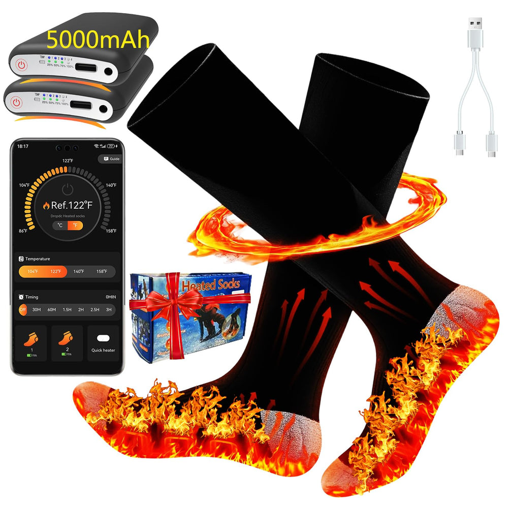 ANSOZLEE heated socks packaging box with socks, batteries, charger, and manual