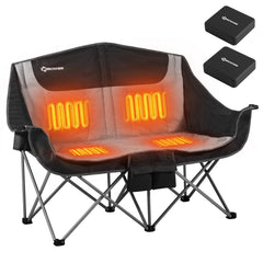 ANTARCTICA GEAR heated double camping chair in use delivering outdoor warmth.