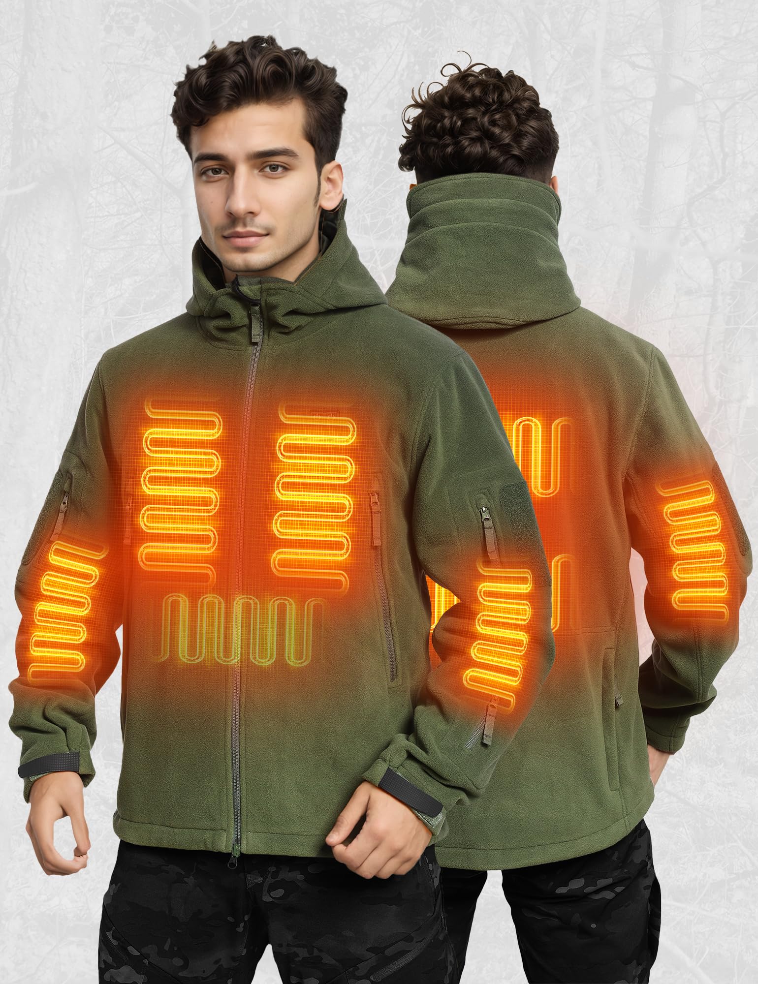 ANTARCTICA GEAR heated jacket back view highlights heat zones along the spine for comfort