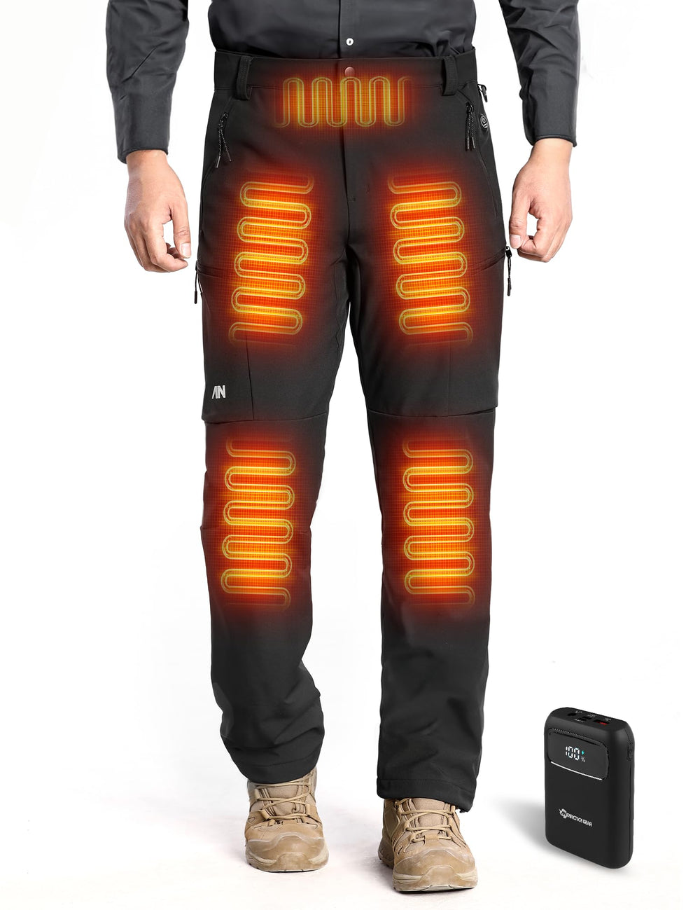 ANTARCTICA GEAR heated pants with five-zone heat for cold hikes.