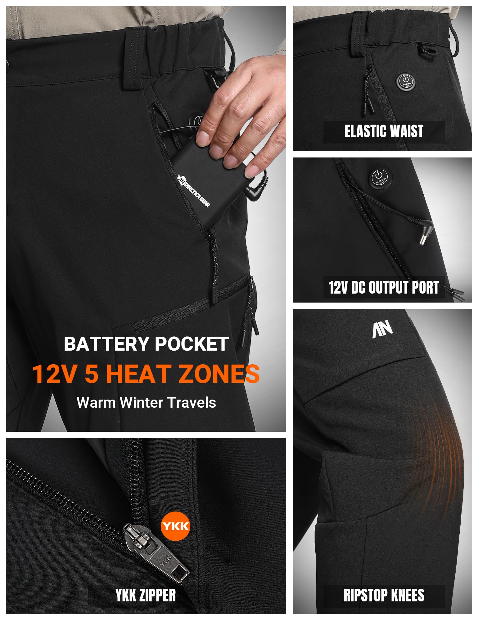antarctica-gear-heated-pants-in-action demonstrates outdoor use for camping or skiing in cold.