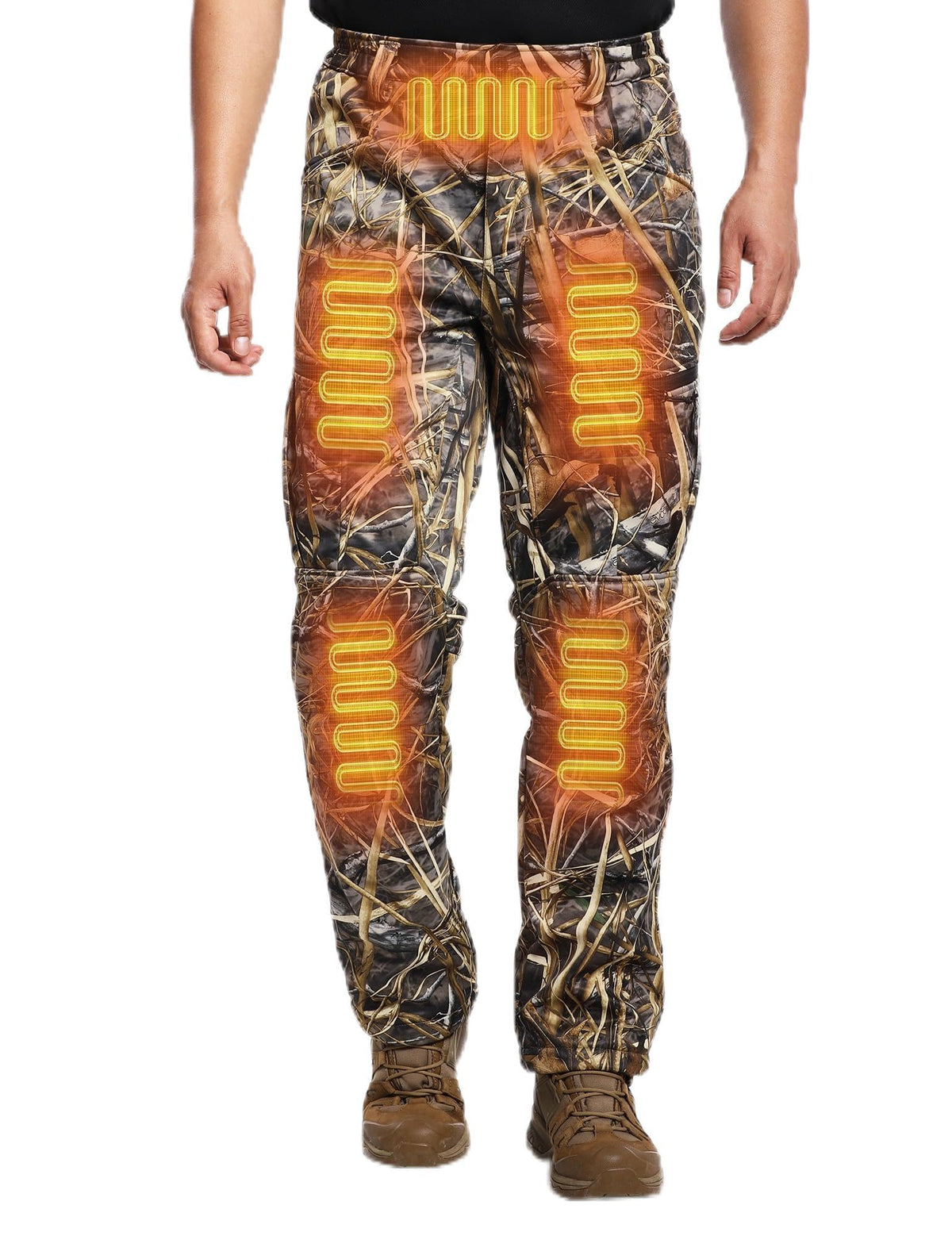 ANTARCTICA GEAR heated pants battery close-up shows power level for extended outdoor warmth.