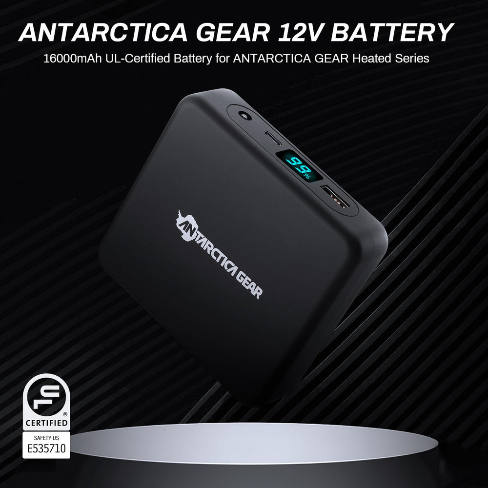 ANTARCTICA GEAR PRO 16000mAh battery pack powers the warmth.