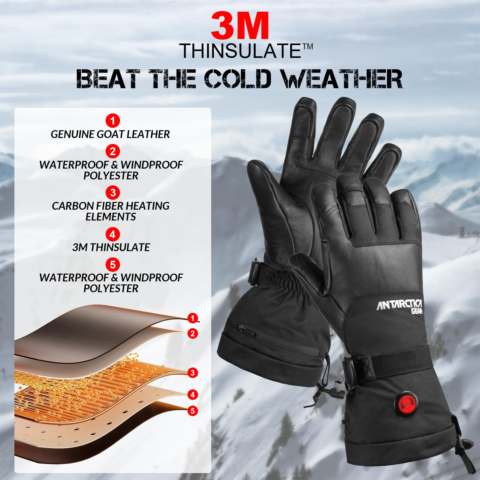 Antarctica Gear Pro conductive fingertips enable touchscreen use.