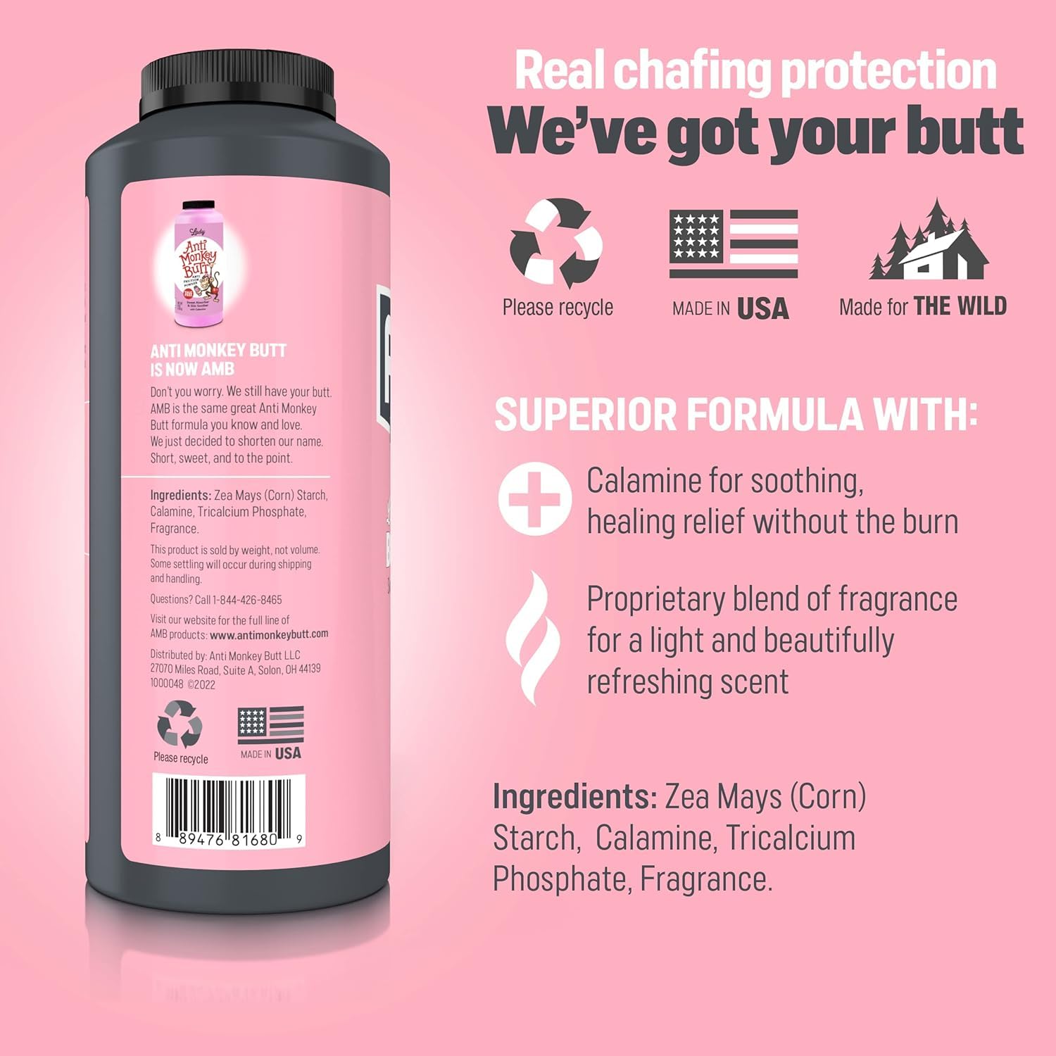 Applying Anti Monkey Butt powder to reduce friction on skin.