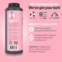 Applying Anti Monkey Butt powder to reduce friction on skin.