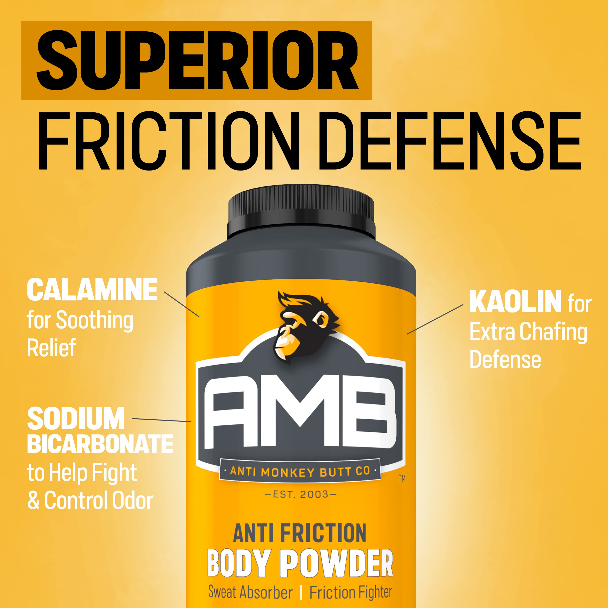 Anti Monkey Butt powder-dispense highlights breathable, talc-free protection against chafing.