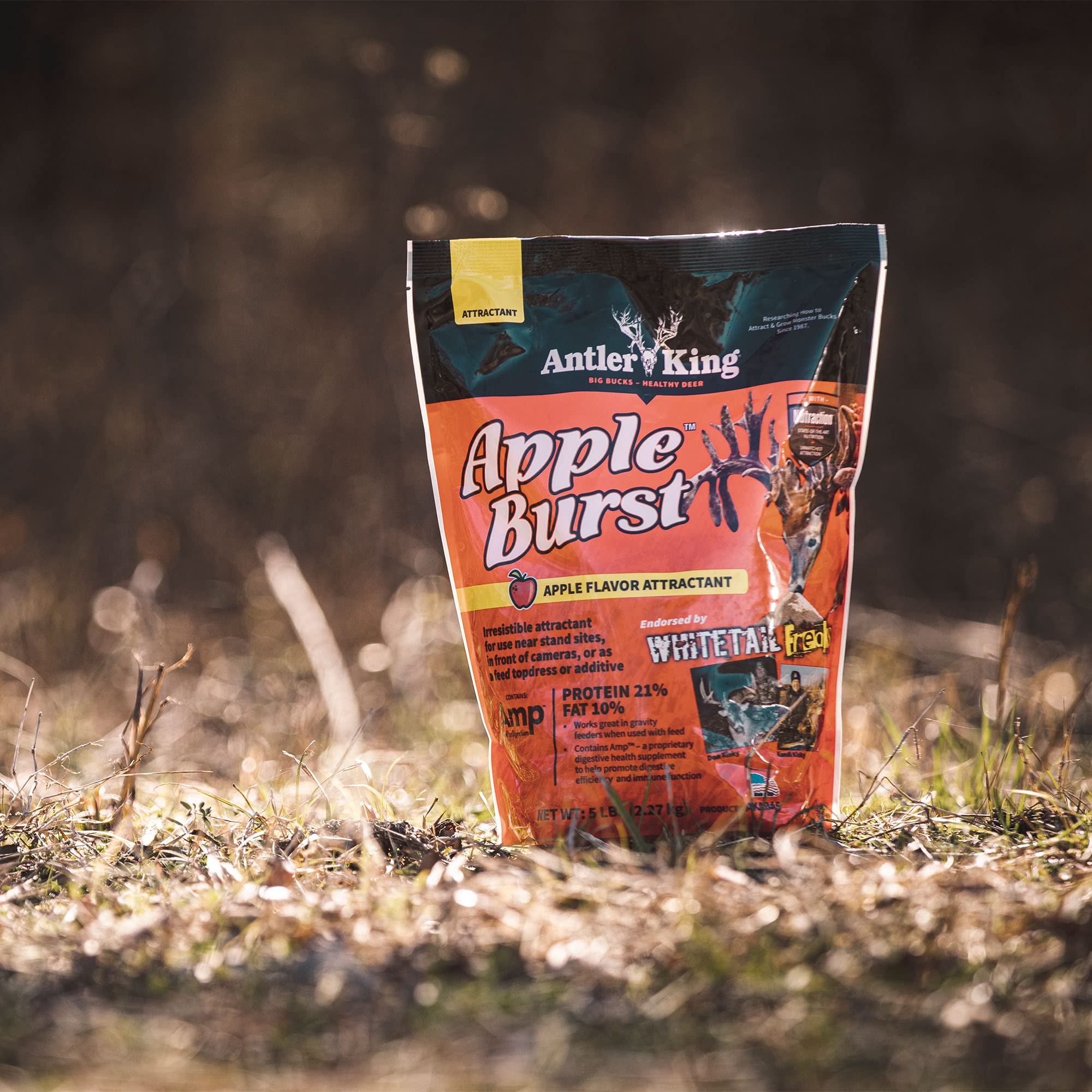 Antler King Apple Burst attractant shown in fall-winter conditions