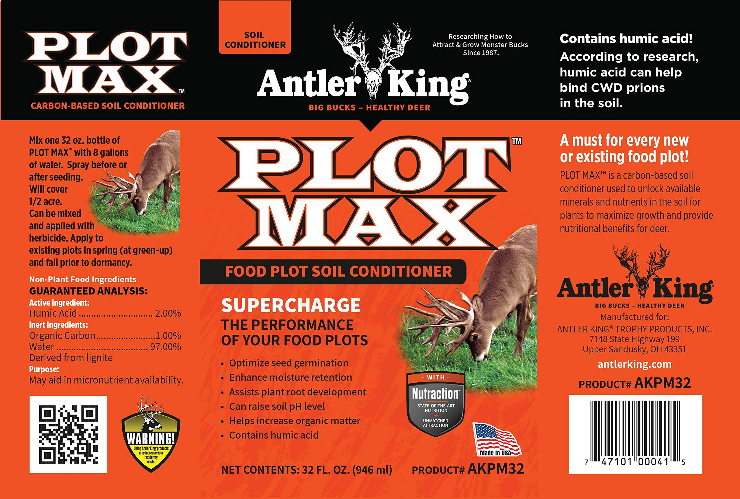 Lush growth on a food plot treated with Antler King Plot Max 32 oz