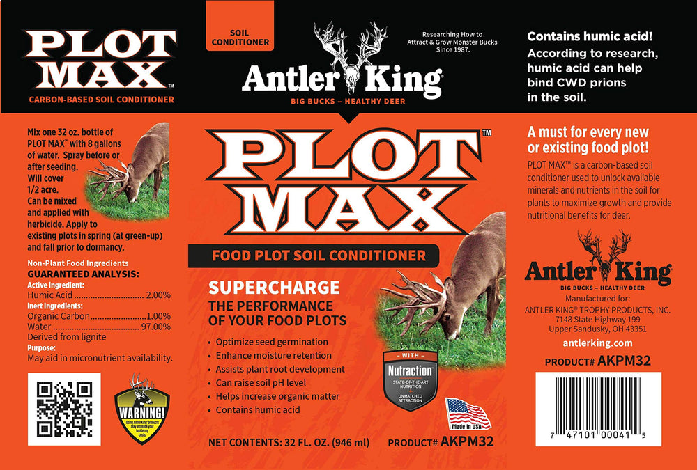 Lush growth on a food plot treated with Antler King Plot Max 32 oz