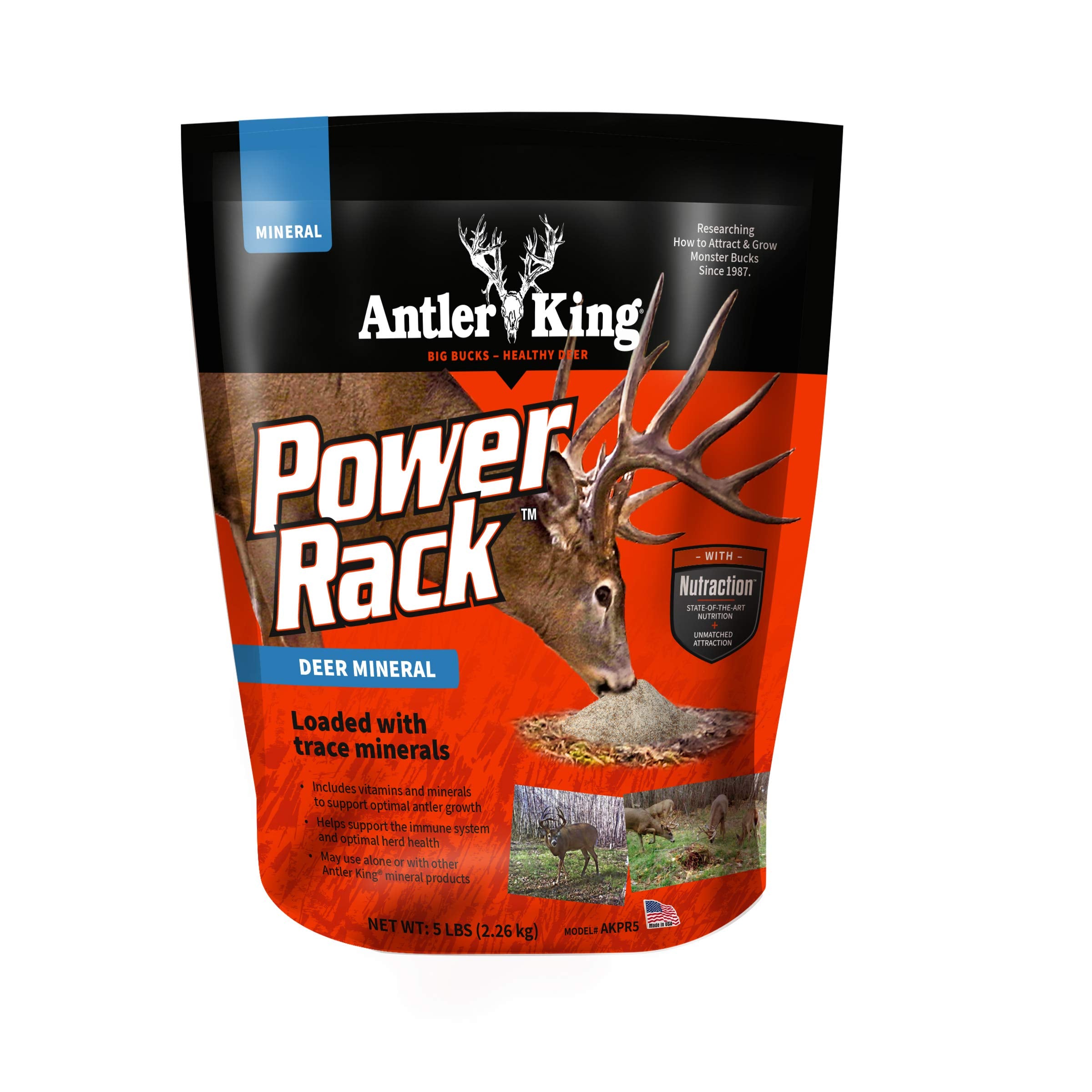 Antler King Power Rack bottle displays deer mineral formula for easy feeding