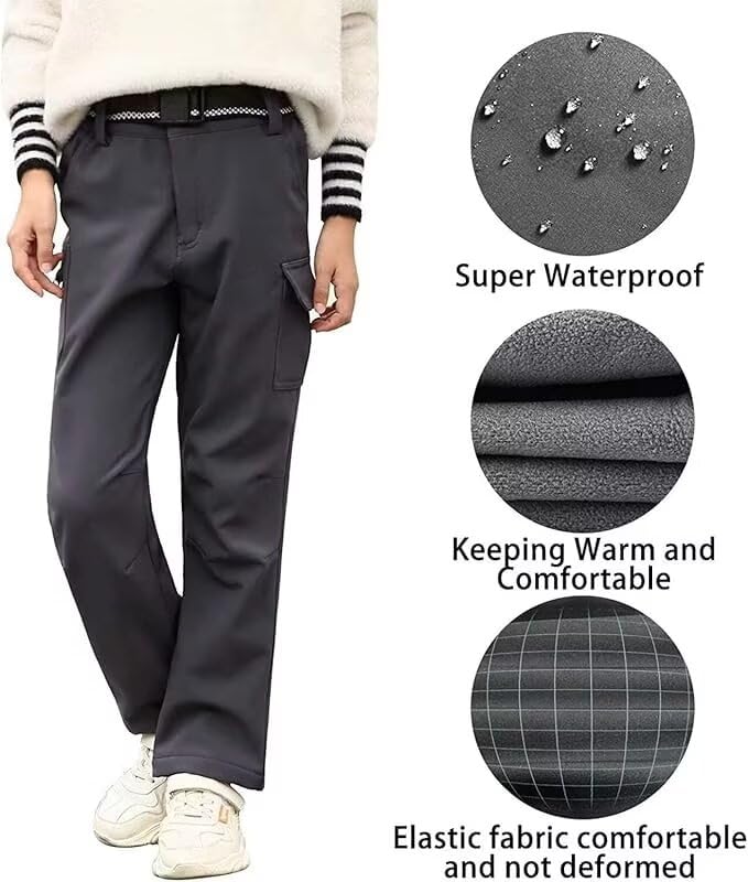 Anyanmoutn kids fleece-lined hiking pants pocket closeup highlights secure storage.