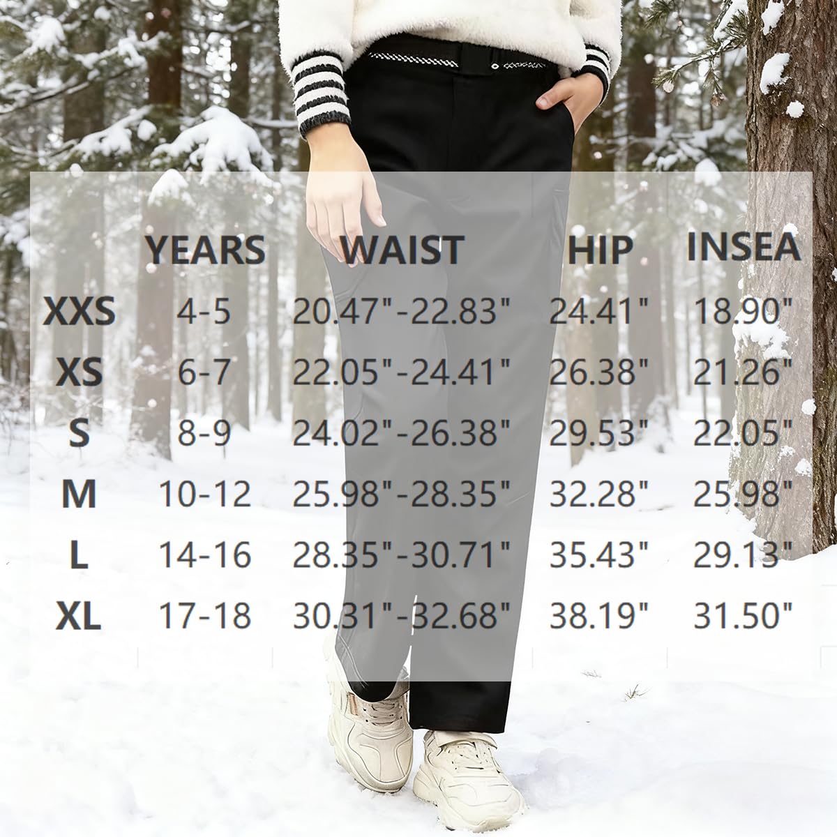 Anyanmoutn kids ski pants back pocket zip storage for valuables during mountain days.