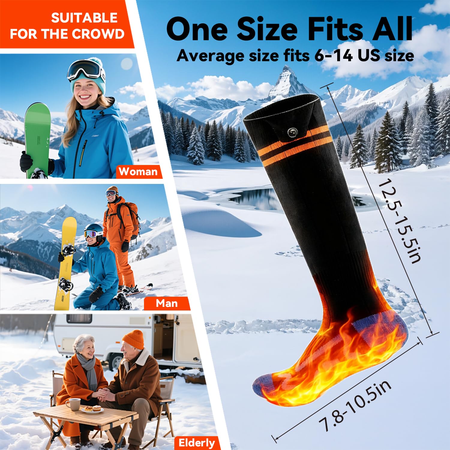 Anycash heated socks show 10-second heat for quick warmth during outdoor activity