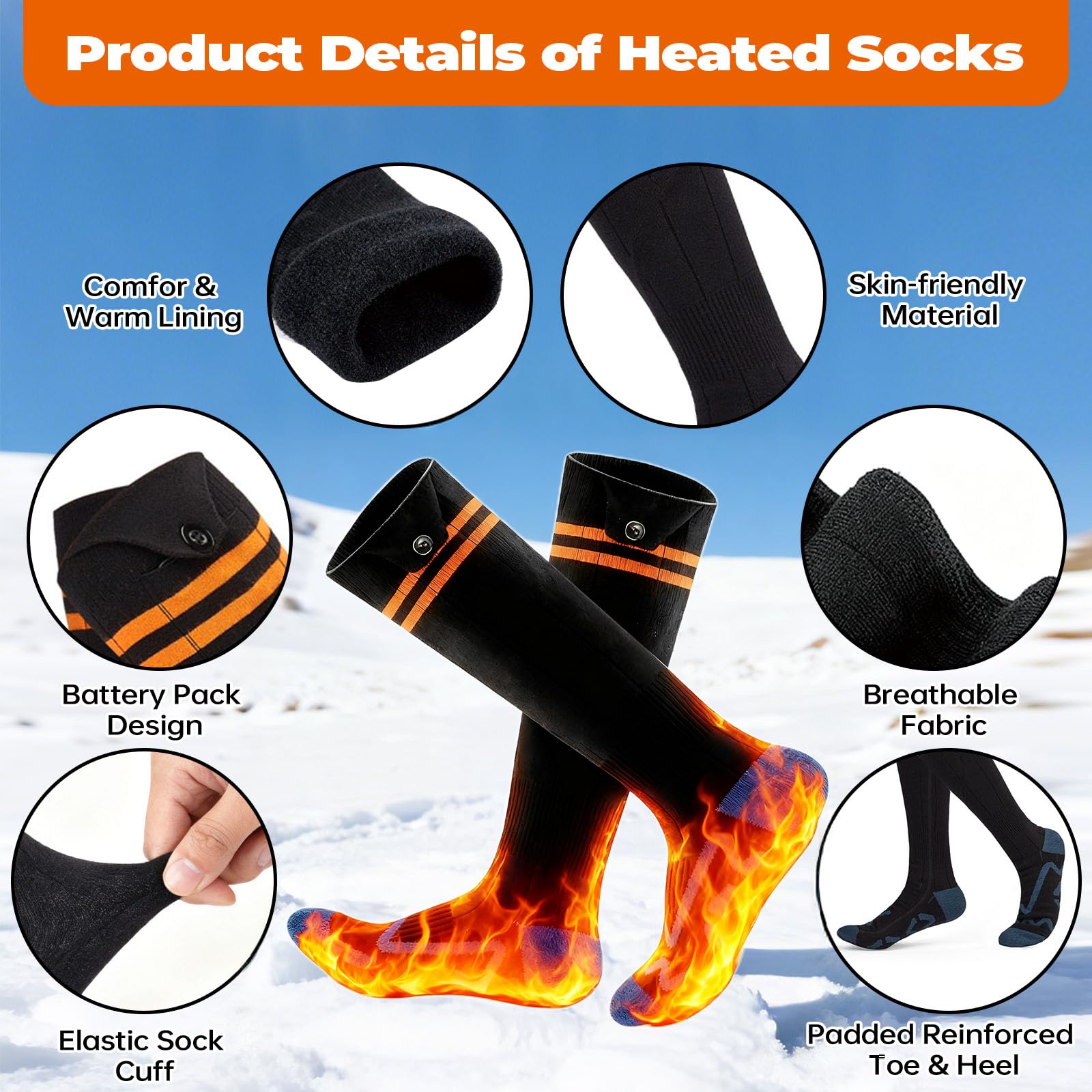 Anycash heated socks ideal for hunting, camping, hiking, cycling and outdoor work
