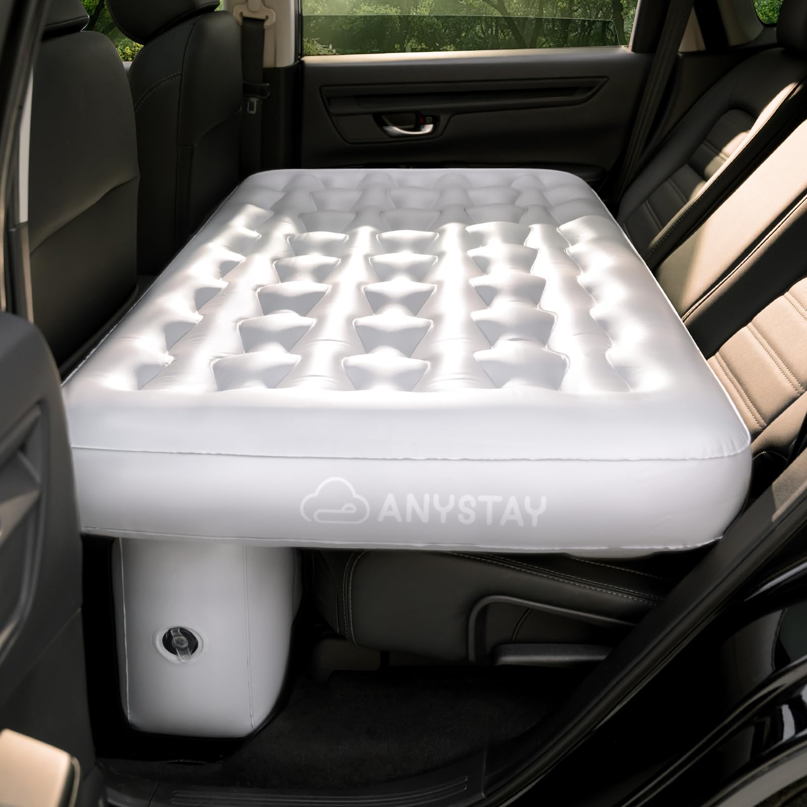 Anystay car back seat mattress with built-in pump enables quick setup for road trips.