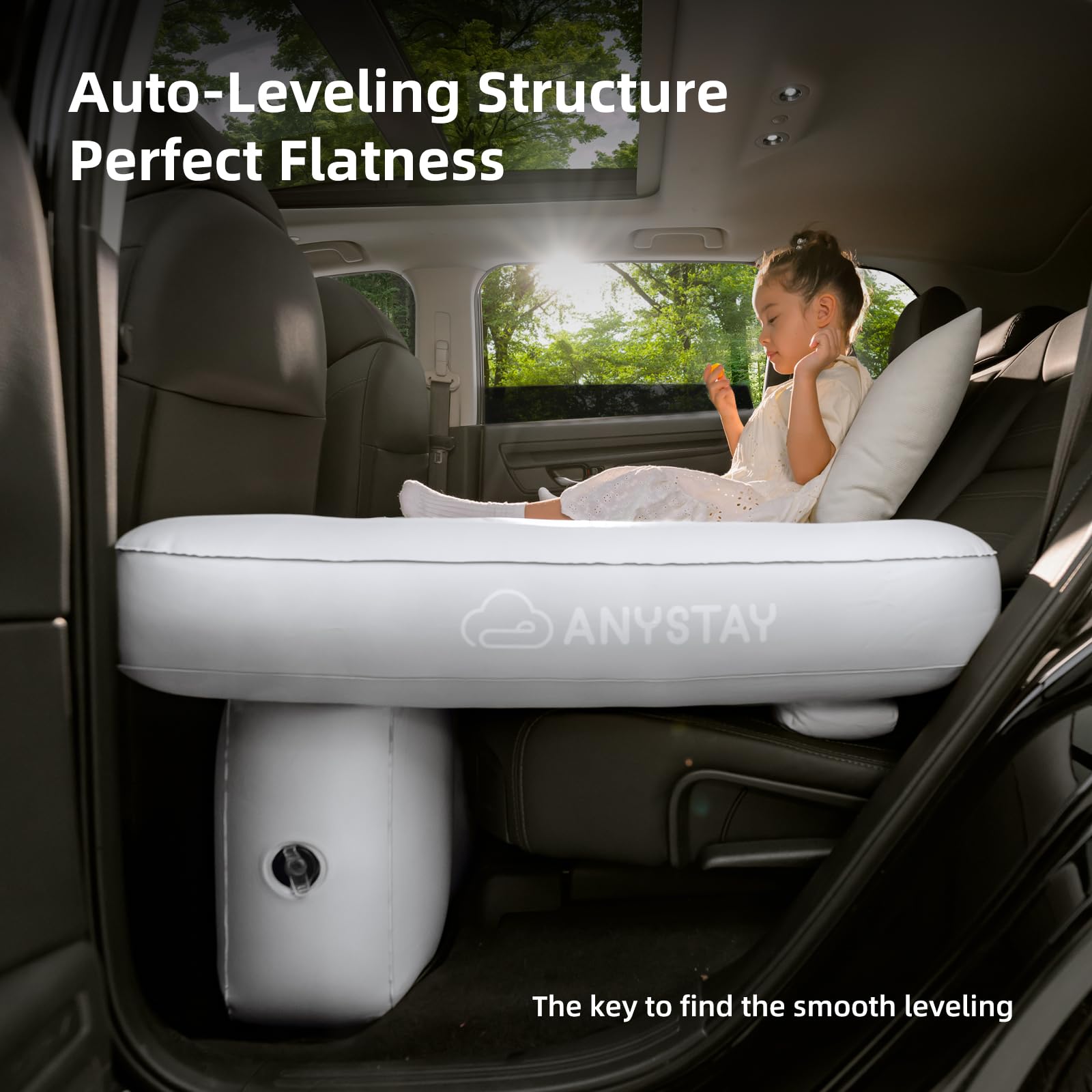 Anystay car bed adapts to SUV and sedan rear seats.