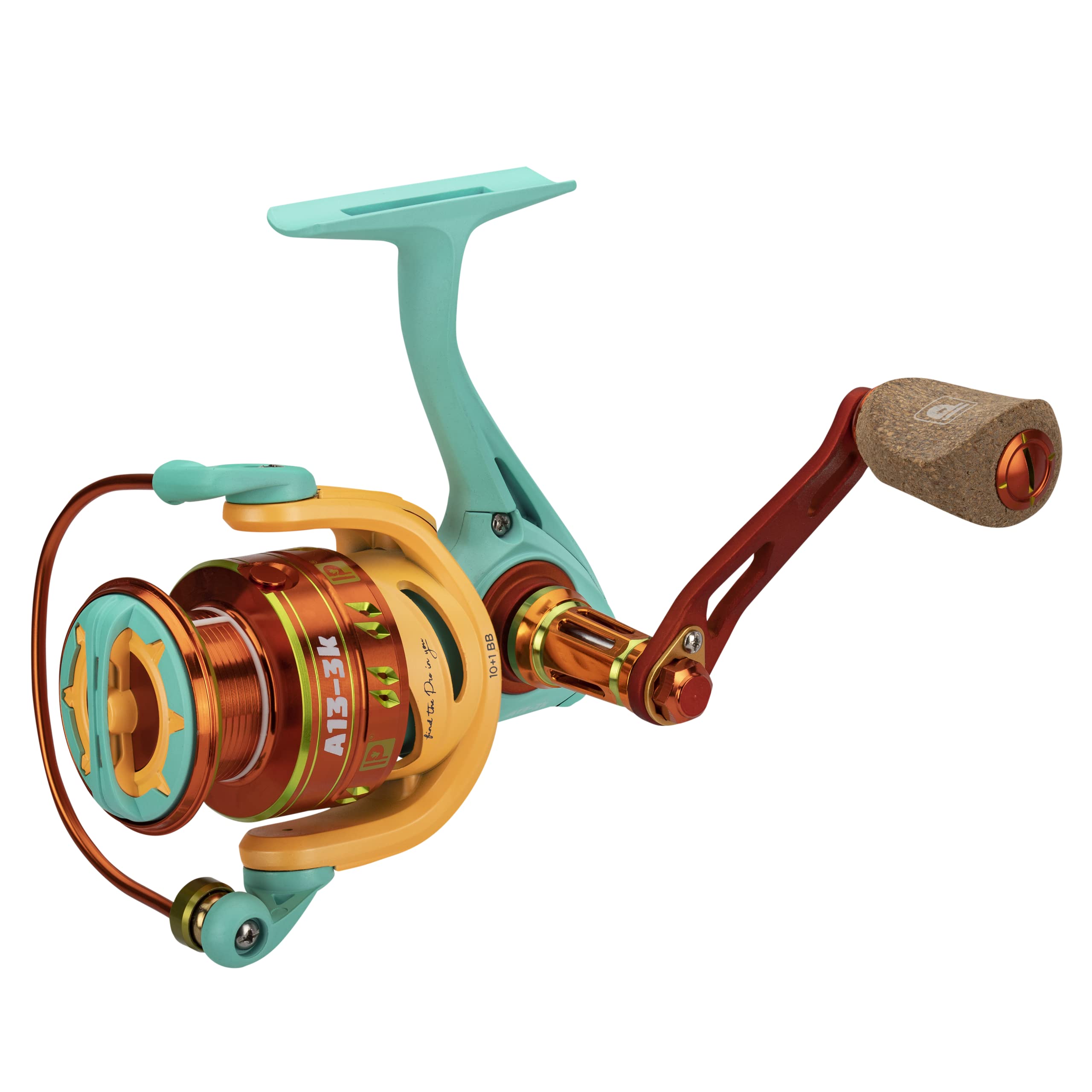 Anything Possible A13 3000 Series spinning reel side view emphasizes smooth stainless steel main shaft for durable performance