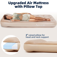 Anytrip Twin Air Mattress with detachable pump ready for quick inflation.