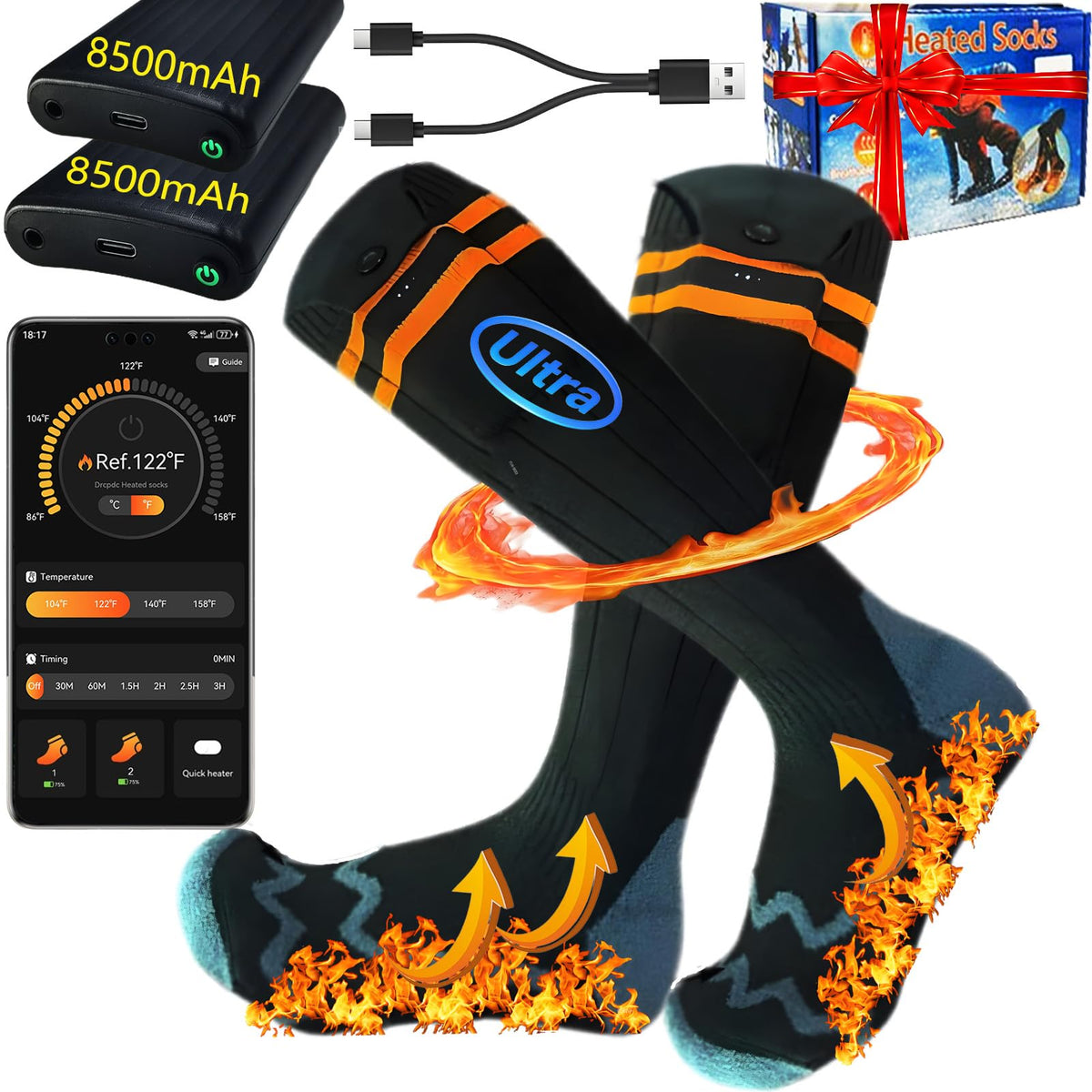 ANSOZLEE Ultra heated socks showing app control and temperature display for easy monitoring.